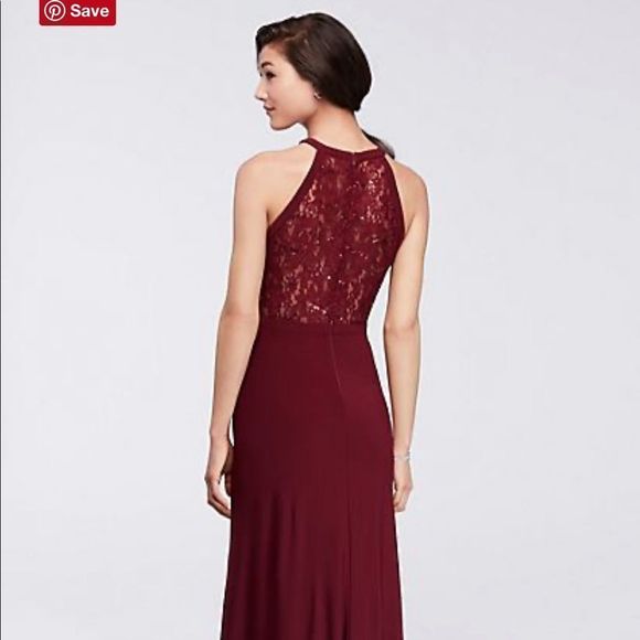 MERLOT HALTER LACE DRESS W/ ILLUSION CUT - Picture 8 of 10